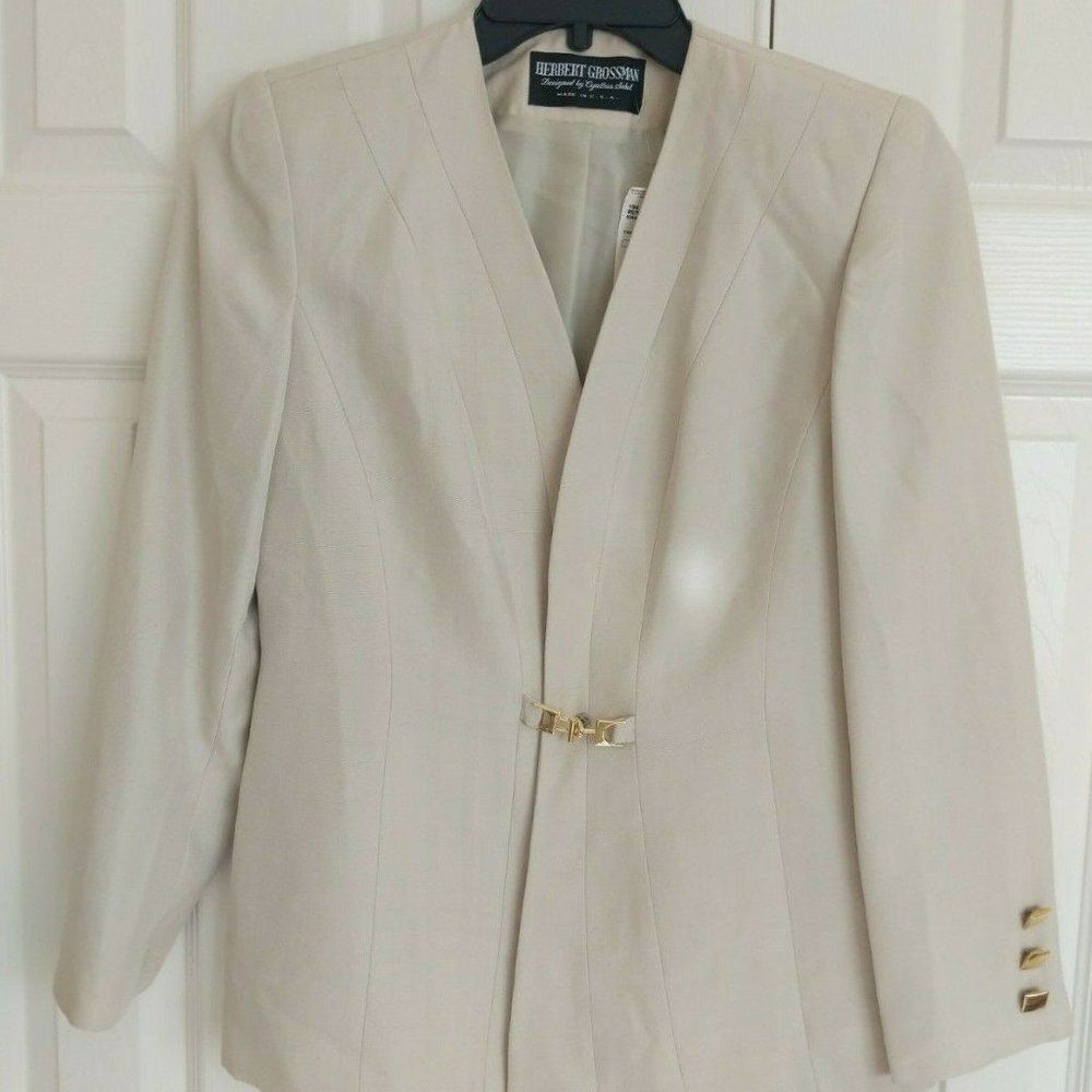 Herbert Grossman Cynthia Sobel Blazer Beige Jacket Coat Suit Sz 6 Saks Fifth NEW